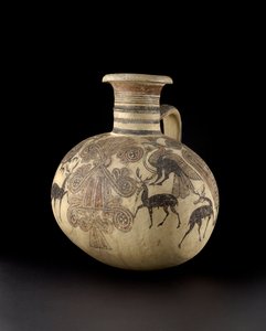 Cypriot Barrel jug depicting birds and deer